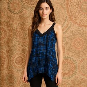 ✅ DKNY Mixed Print Blue Sleeveless Top Sz Large